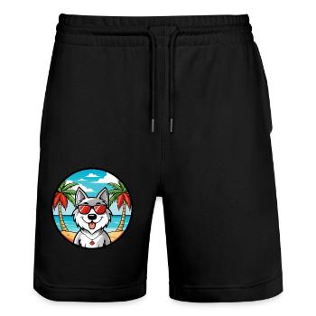 Lunettes de soleil de dessin animé de race de chien esquimau canadien plage - Short de jogging bio TRAINER Stanley/Stella unisexe - noir - Devant - Nik (191cm) & Marisol (170cm)