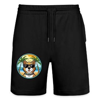 Cao De Castro Laboreiro Dog Breed Cartoon Beach - Stanley/Stella Trainer Unisex Organic Jogging Shorts - black - Front - Nik (191cm) & Marisol (170cm)