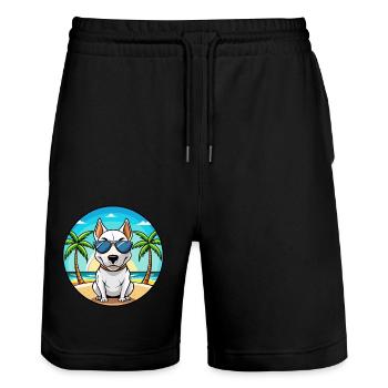 Bull Terrier Miniature Dog Breed Cartoon Beach - Stanley/Stella Trainer Unisex Organic Jogging Shorts - black - Front - Nik (191cm) & Marisol (170cm)