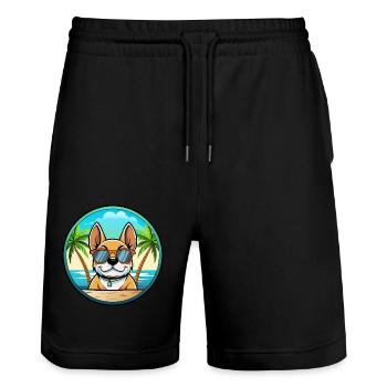 Chien Français Hunderasse Cartoon Sonnenbrille Strand - Stanley/Stella Unisex Bio Joggingshorts Trainer  - Schwarz - Vorne - Nik (191cm) & Marisol (170cm)