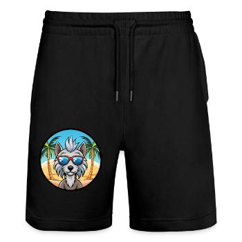 Chinesische Schopfhunderasse Cartoon Sonnenbrille Strand - Stanley/Stella Unisex Bio Joggingshorts Trainer  - Schwarz - Vorne - Nik (191cm) & Marisol (170cm)