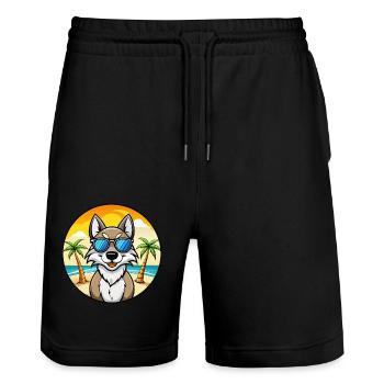 Lunettes de soleil tchécoslovaques de race chien-loup de dessin animé - Short de jogging bio TRAINER Stanley/Stella unisexe - noir - Devant - Nik (191cm) & Marisol (170cm)