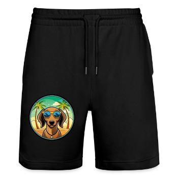 Dackel Hunderasse Cartoon Sonnenbrille Strand - Stanley/Stella Unisex Bio Joggingshorts Trainer  - Schwarz - Vorne - Nik (191cm) & Marisol (170cm)