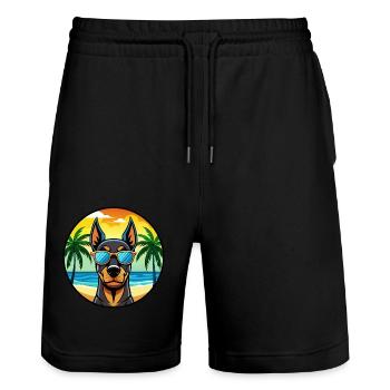 Doberman Pinscher Dog Breed Cartoon Sunglass Beach - Stanley/Stella Trainer Unisex Organic Jogging Shorts - black - Front - Nik (191cm) & Marisol (170cm)
