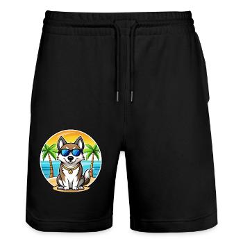 Ostsibirische Laika-Hunderasse Cartoon-Sonnenbrille - Stanley/Stella Unisex Bio Joggingshorts Trainer  - Schwarz - Vorne - Nik (191cm) & Marisol (170cm)