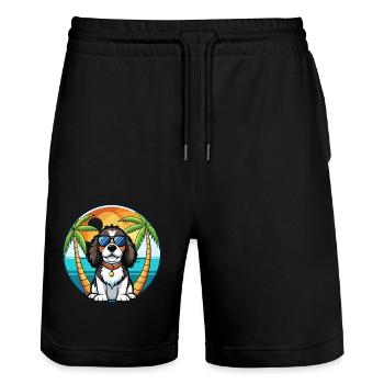 English Springer Spaniel Hunderasse Cartoon Beach - Stanley/Stella Unisex Bio Joggingshorts Trainer  - Schwarz - Vorne - Nik (191cm) & Marisol (170cm)