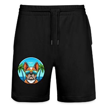 Bouledogue Français Race Dessin Animé Lunettes de Soleil Plage - Short de jogging bio TRAINER Stanley/Stella unisexe - noir - Devant - Nik (191cm) & Marisol (170cm)
