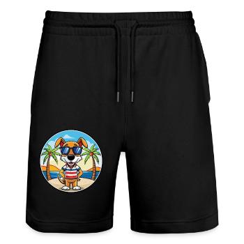 Französische Tricolor Hound Rasse Cartoon Sonnenbrille - Stanley/Stella Unisex Bio Joggingshorts Trainer  - Schwarz - Vorne - Nik (191cm) & Marisol (170cm)