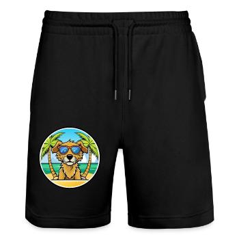 Fauve De Bretagne Dog Breed Cartoon Sunglass Beach - Stanley/Stella Trainer Unisex Organic Jogging Shorts - black - Front - Nik (191cm) & Marisol (170cm)