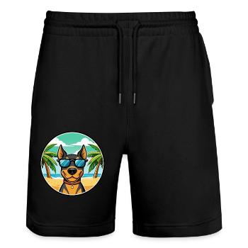 German Pinscher Dog Breed Cartoon Sunglasses Beach - Stanley/Stella Trainer Unisex Organic Jogging Shorts - black - Front - Nik (191cm) & Marisol (170cm)