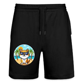 Hokkaido Dog Breed Cartoon Sunglasses Beach - Stanley/Stella Trainer Unisex Organic Jogging Shorts - black - Front - Nik (191cm) & Marisol (170cm)