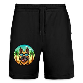 German Shepherd Dog Breed Cartoon Sunglasses Beach - Stanley/Stella Trainer Unisex Organic Jogging Shorts - black - Front - Nik (191cm) & Marisol (170cm)