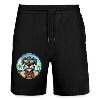 Deutscher Drahthaar Vorstehhund Rasse Cartoon Strand - Stanley/Stella Unisex Bio Joggingshorts Trainer  - Schwarz - Vorne - Nik (191cm) & Marisol (170cm)