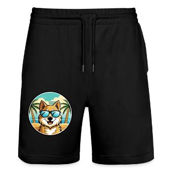 Deutscher Spitz Hund Rasse Cartoon Sonnenbrille Strand - Stanley/Stella Unisex Bio Joggingshorts Trainer  - Schwarz - Vorne - Nik (191cm) & Marisol (170cm)
