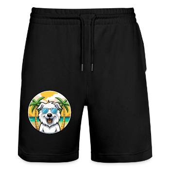 Große Pyrenäen Hunderasse Cartoon Sonnenbrille Strand - Stanley/Stella Unisex Bio Joggingshorts Trainer  - Schwarz - Vorne - Nik (191cm) & Marisol (170cm)
