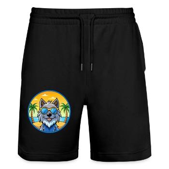 Griffon Bleu De Gascogne Hunderasse Cartoon Beach - Stanley/Stella Unisex Bio Joggingshorts Trainer  - Schwarz - Vorne - Nik (191cm) & Marisol (170cm)