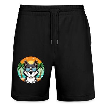 Ours de Carélie Chien Race Dessin Animé Lunettes De Soleil Plage - Short de jogging bio TRAINER Stanley/Stella unisexe - noir - Devant - Nik (191cm) & Marisol (170cm)