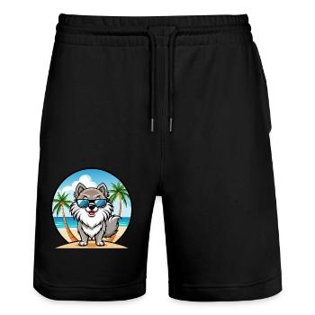 Keeshond Dog Breed Cartoon Sunglasses Beach - Stanley/Stella Trainer Unisex Organic Jogging Shorts - black - Front - Nik (191cm) & Marisol (170cm)