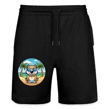 Milieu Asiatique Ovtcharka Chien Race Dessin Animé Plage - Short de jogging bio TRAINER Stanley/Stella unisexe - noir - Devant - Nik (191cm) & Marisol (170cm)
