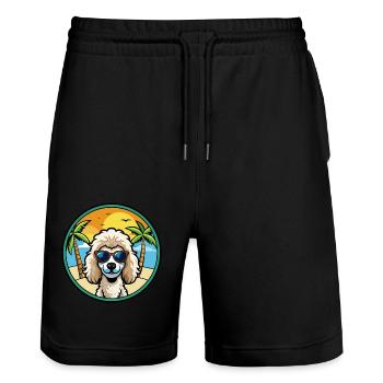 Miniaturpudel Hunderasse Cartoon Sonnenbrille Strand - Stanley/Stella Unisex Bio Joggingshorts Trainer  - Schwarz - Vorne - Nik (191cm) & Marisol (170cm)