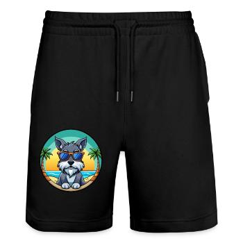 Miniatur Schnauzer Hunderasse Cartoon Sonnenbrille - Stanley/Stella Unisex Bio Joggingshorts Trainer  - Schwarz - Vorne - Nik (191cm) & Marisol (170cm)