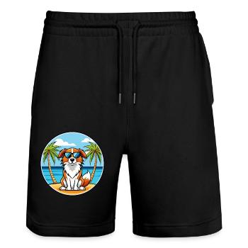 Nederlandse Kooikerhondje Race de chien Cartoon Beach - Short de jogging bio TRAINER Stanley/Stella unisexe - noir - Devant - Nik (191cm) & Marisol (170cm)