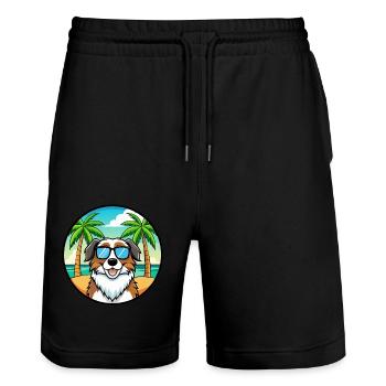 Landseer Chien Race Dessin Animé Lunettes de Soleil Plage - Short de jogging bio TRAINER Stanley/Stella unisexe - noir - Devant - Nik (191cm) & Marisol (170cm)