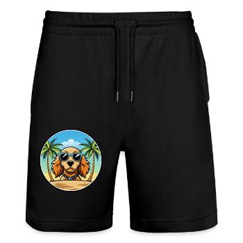 Norfolk Spaniel Dog Breed Cartoon Sunglasses Beach - Stanley/Stella Trainer Unisex Organic Jogging Shorts - black - Front - Nik (191cm) & Marisol (170cm)