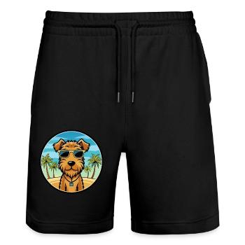 Lakeland Terrier Hunderasse Cartoon Sonnenbrille Strand - Stanley/Stella Unisex Bio Joggingshorts Trainer  - Schwarz - Vorne - Nik (191cm) & Marisol (170cm)