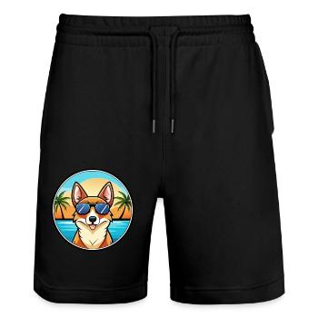 Norwegian Lundehund Dog Breed Cartoon Sunglasses - Stanley/Stella Trainer Unisex Organic Jogging Shorts - black - Front - Nik (191cm) & Marisol (170cm)