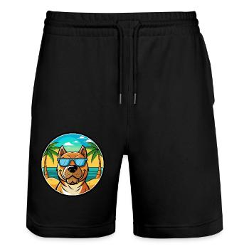 Perro De Presa Canario Hunderasse Cartoon Strand - Stanley/Stella Unisex Bio Joggingshorts Trainer  - Schwarz - Vorne - Nik (191cm) & Marisol (170cm)