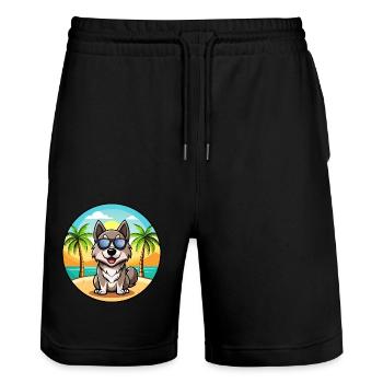 Norwegian Elkhound Dog Breed Cartoon Sunglasses - Stanley/Stella Trainer Unisex Organic Jogging Shorts - black - Front - Nik (191cm) & Marisol (170cm)