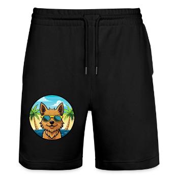 Norwich Terrier Hunderasse Cartoon Sonnenbrille Strand - Stanley/Stella Unisex Bio Joggingshorts Trainer  - Schwarz - Vorne - Nik (191cm) & Marisol (170cm)