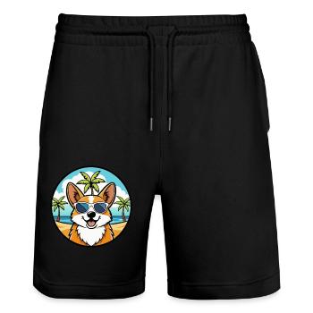 Pembroke Welsh Corgi Dog Breed Cartoon Sunglasses - Stanley/Stella Trainer Unisex Organic Jogging Shorts - black - Front - Nik (191cm) & Marisol (170cm)