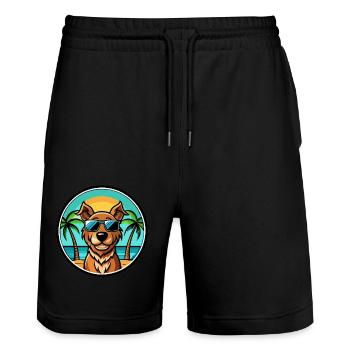 Pudelpointer Hunderasse Cartoon Sonnenbrille Strand - Stanley/Stella Unisex Bio Joggingshorts Trainer  - Schwarz - Vorne - Nik (191cm) & Marisol (170cm)