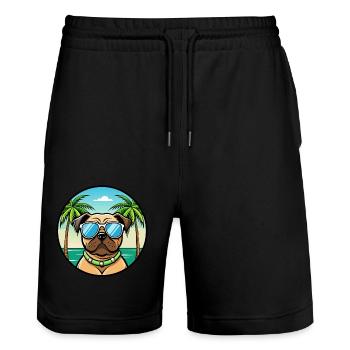 Pug Dog Breed Cartoon Sunglasses Beach - Stanley/Stella Trainer Unisex Organic Jogging Shorts - black - Front - Nik (191cm) & Marisol (170cm)