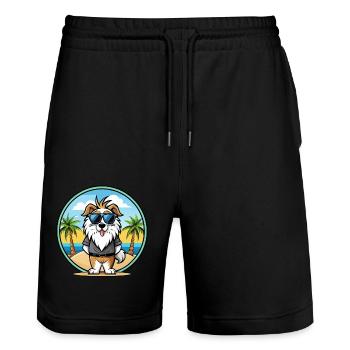 Picardie Schäferhund Rasse Cartoon Sonnenbrille Strand - Stanley/Stella Unisex Bio Joggingshorts Trainer  - Schwarz - Vorne - Nik (191cm) & Marisol (170cm)