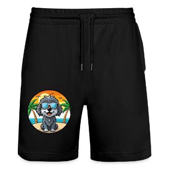 Portuguese Water Dog Breed Cartoon Sunglass Beach - Stanley/Stella Trainer Unisex Organic Jogging Shorts - black - Front - Nik (191cm) & Marisol (170cm)