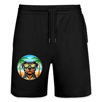 Rottweiler Chien Race Dessin Animé Lunettes De Soleil Plage - Short de jogging bio TRAINER Stanley/Stella unisexe - noir - Devant - Nik (191cm) & Marisol (170cm)