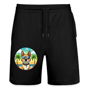 Portuguese Cattle Dog Breed Cartoon Sunglass Beach - Stanley/Stella Trainer Unisex Organic Jogging Shorts - black - Front - Nik (191cm) & Marisol (170cm)