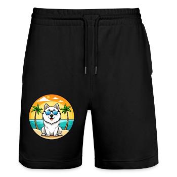 Samojede Hunderasse Cartoon Sonnenbrille Strand - Stanley/Stella Unisex Bio Joggingshorts Trainer  - Schwarz - Vorne - Nik (191cm) & Marisol (170cm)