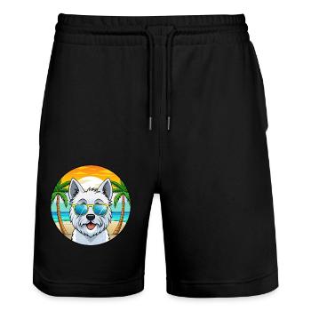West Highland Terrier Hunderasse Cartoon Sonnenbrille - Stanley/Stella Unisex Bio Joggingshorts Trainer  - Schwarz - Vorne - Nik (191cm) & Marisol (170cm)