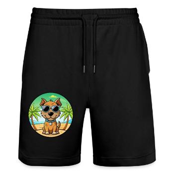 Teddy Roosevelt Terrier Hunderasse Cartoon Strand - Stanley/Stella Unisex Bio Joggingshorts Trainer  - Schwarz - Vorne - Nik (191cm) & Marisol (170cm)