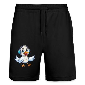 Schwan Lustige Zeichentrickfigur Kopfhörer Musik - Stanley/Stella Unisex Bio Joggingshorts Trainer  - Schwarz - Vorne - Nik (191cm) & Marisol (170cm)