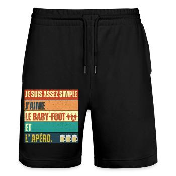J' aime le baby-foot et l' apéro cadeau vintage - Short de jogging bio TRAINER Stanley/Stella unisexe - noir - Devant - Nik (191cm) & Marisol (170cm)