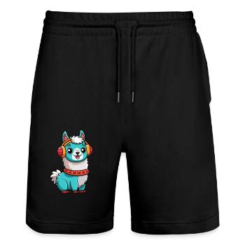 Llama Funny Cartoon Character Headphone Music - Stanley/Stella Trainer Unisex Organic Jogging Shorts - black - Front - Nik (191cm) & Marisol (170cm)