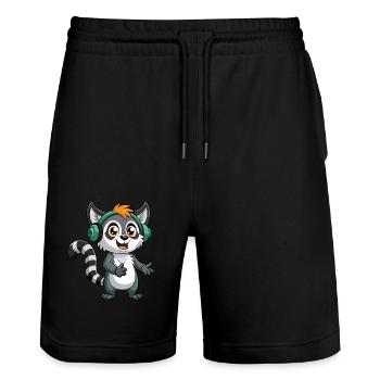 Lemur Funny Cartoon Character Headphone Music - Stanley/Stella Trainer Unisex Organic Jogging Shorts - black - Front - Nik (191cm) & Marisol (170cm)