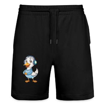 Gans Lustige Zeichentrickfigur Kopfhörer Musik - Stanley/Stella Unisex Bio Joggingshorts Trainer  - Schwarz - Vorne - Nik (191cm) & Marisol (170cm)