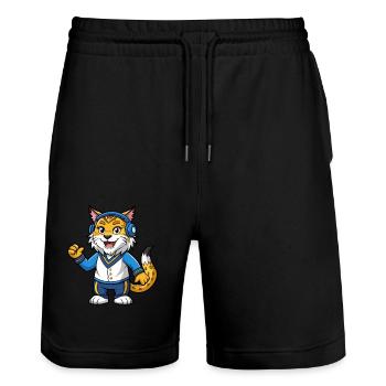 Lynx Funny Cartoon Character Musique de casque - Short de jogging bio TRAINER Stanley/Stella unisexe - noir - Devant - Nik (191cm) & Marisol (170cm)