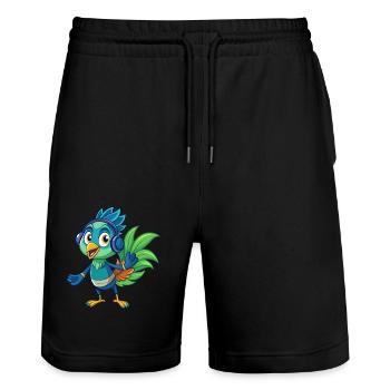 Peacock Funny Cartoon Character Headphone Music - Stanley/Stella Trainer Unisex Organic Jogging Shorts - black - Front - Nik (191cm) & Marisol (170cm)